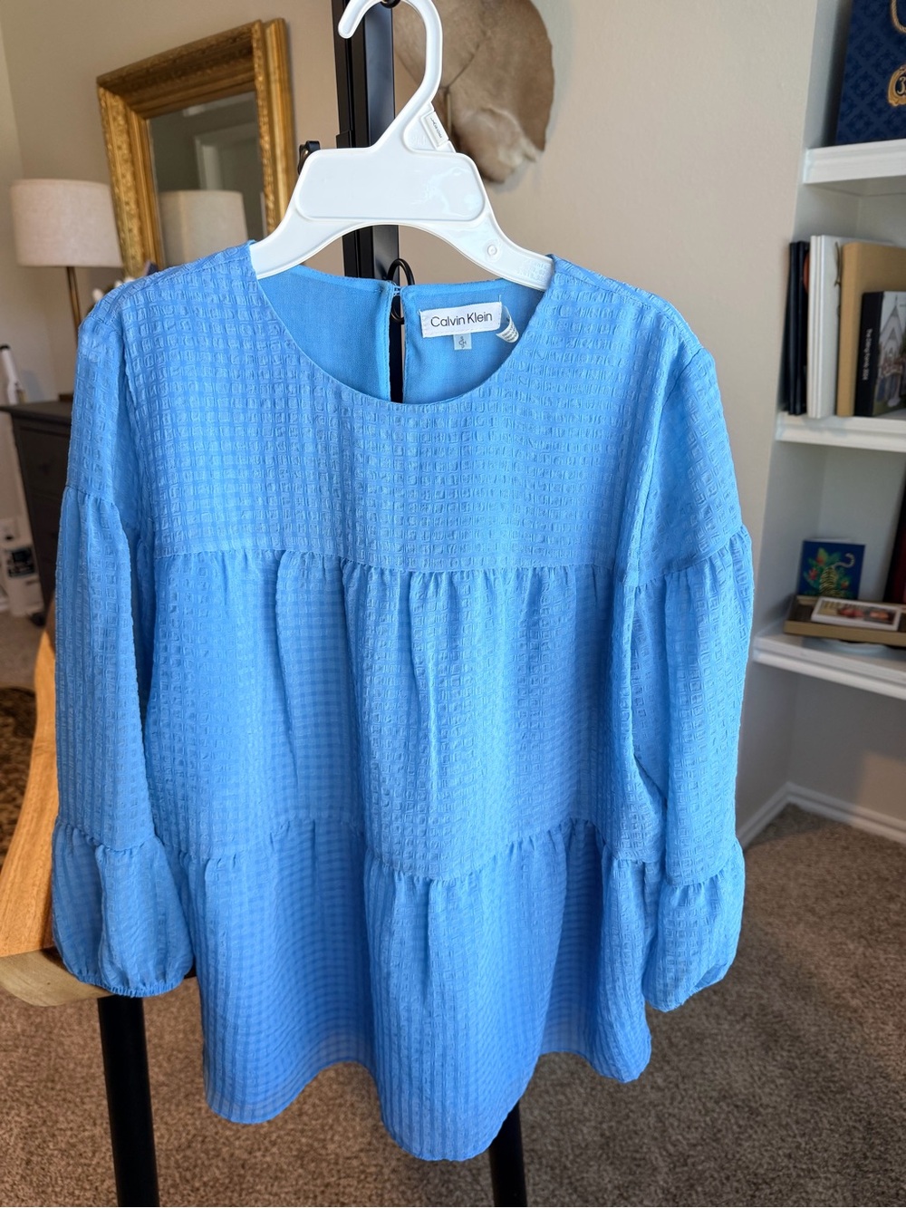 Calvin Klein Light Blue Textured Tiered Tunic